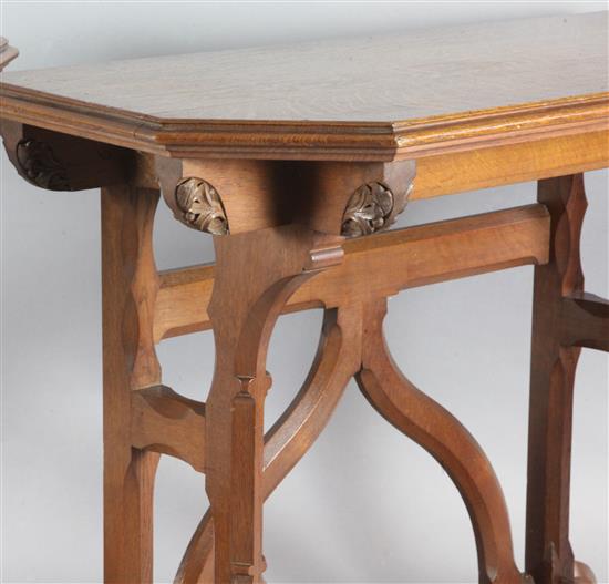 Attributed to A.W.N. Pugin. A pair of mid 19th century Reformed Gothic oak serving tables, probably made by J.G. Crace, W.3ft 6in.